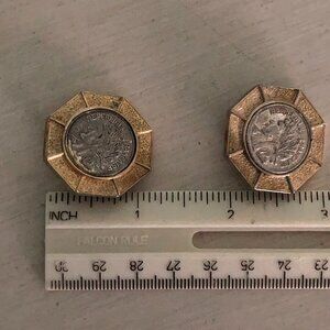 Vintage French Republique Francaise Coin Gold Tone Clip On Earrings Large